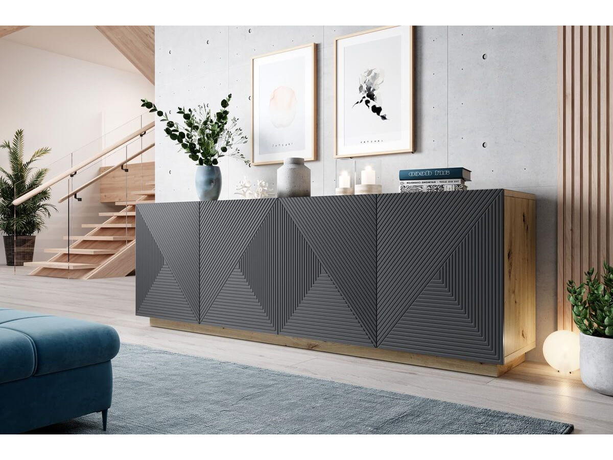 ALICE set met tv-meubel met nis van 200 cm + 4-deurs dressoir van 200 cm