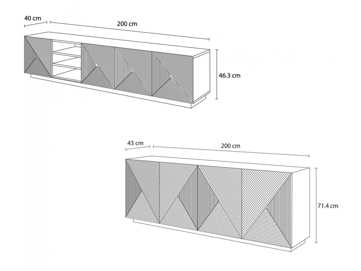 ALICE set met tv-meubel met nis van 200 cm + 4-deurs dressoir van 200 cm