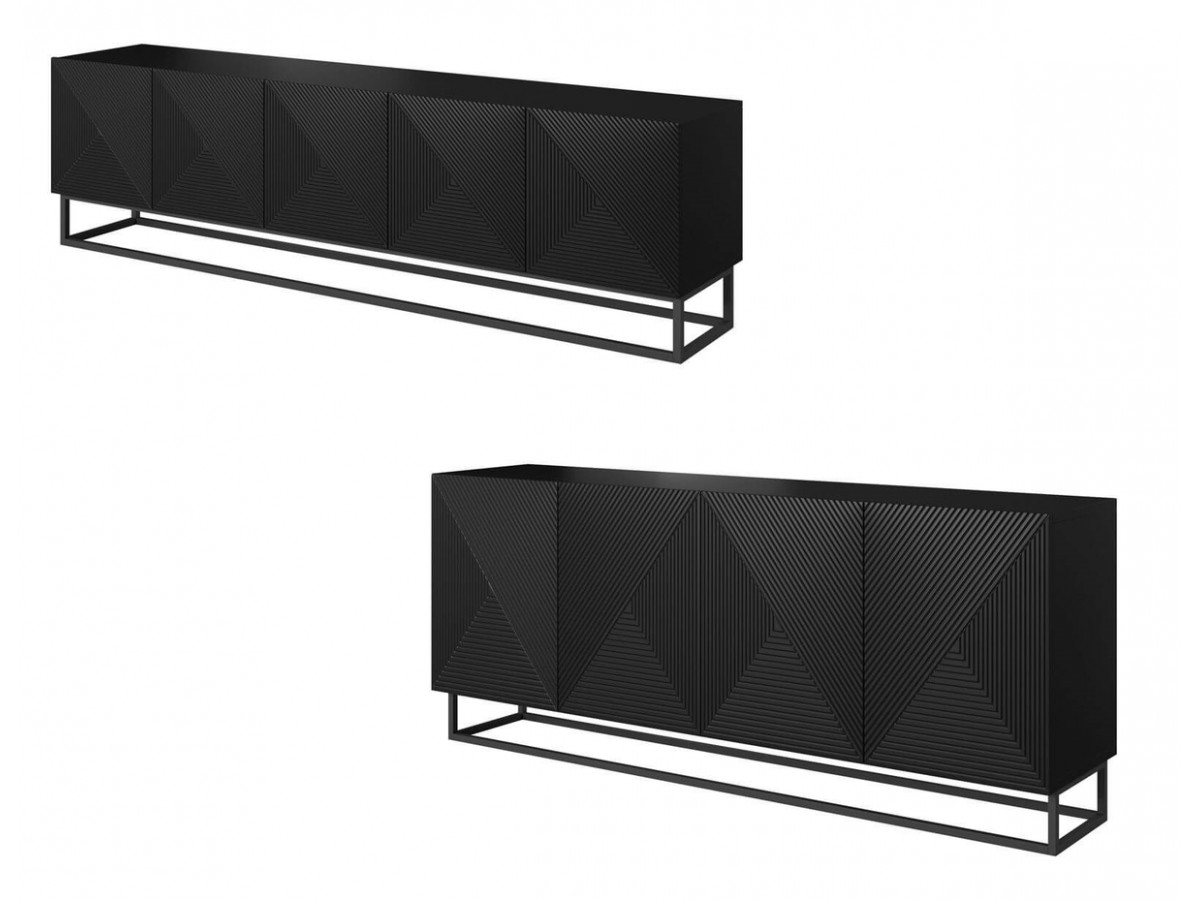 Ensemble ALICE avec Meuble TV 200 cm + Buffet 4 portes 200 cm pieds métal