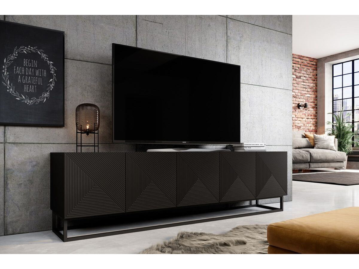 Ensemble ALICE avec Meuble TV 200 cm + Buffet 4 portes 200 cm pieds métal noir — vue 4