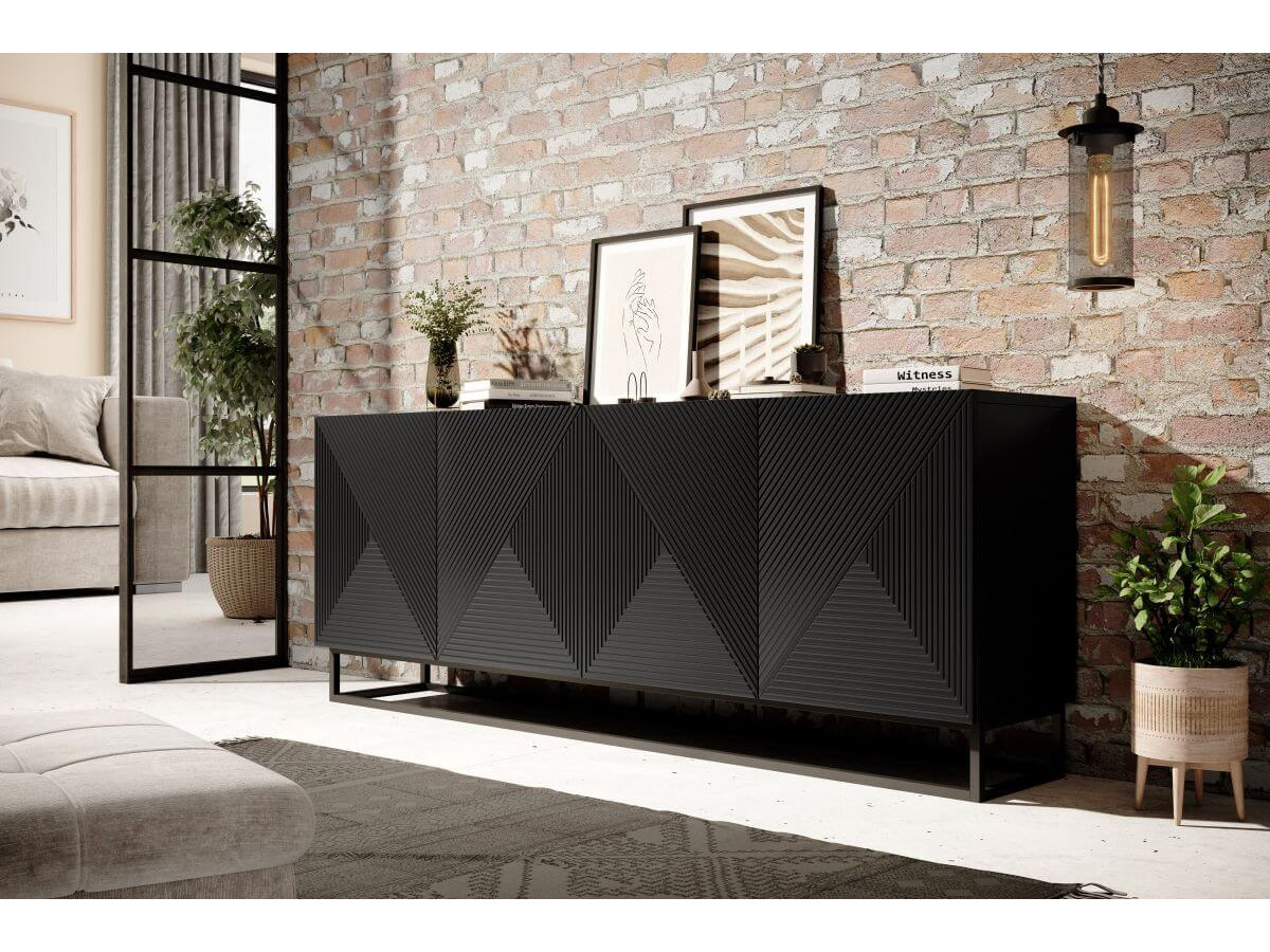 Ensemble ALICE avec Meuble TV 200 cm + Buffet 4 portes 200 cm pieds métal noir — vue 6