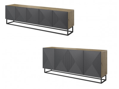 Ensemble ALICE avec Meuble TV 200 cm + Buffet 4 portes 200 cm pieds métal
