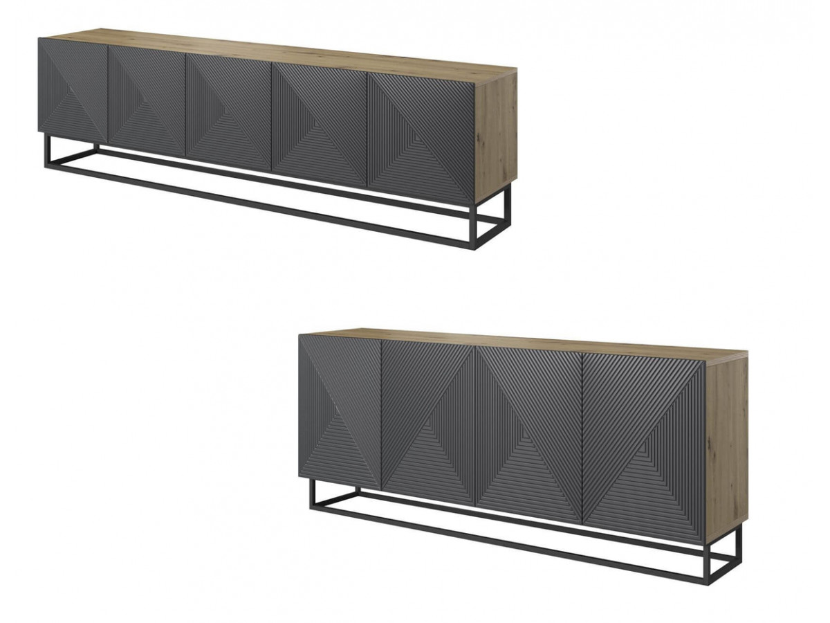 ALICE set met 200 cm tv-meubel + 200 cm 4-deurs dressoir met metalen poten