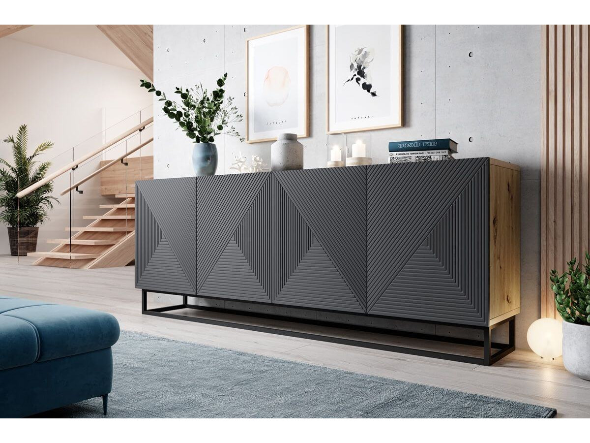 ALICE set met 200 cm tv-meubel + 200 cm 4-deurs dressoir met metalen poten