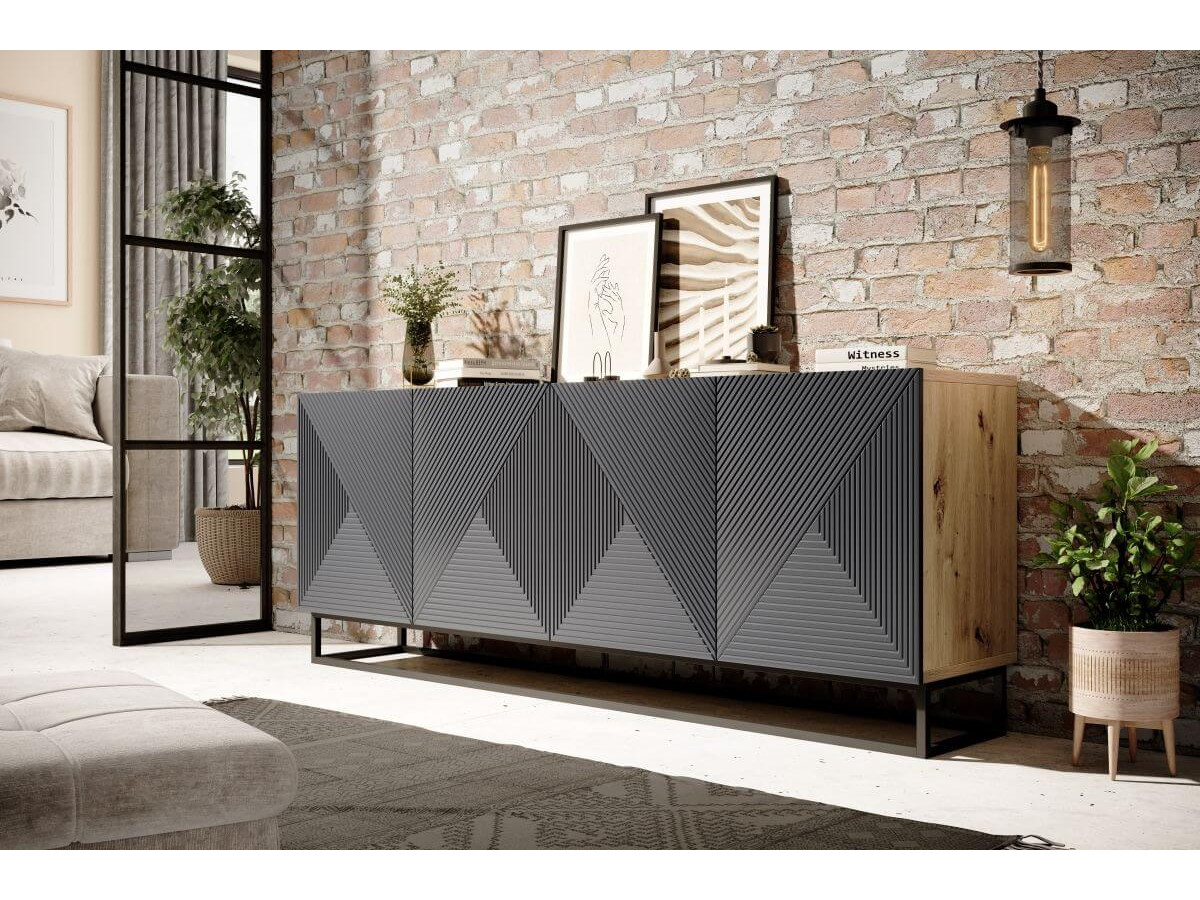 ALICE set met 200 cm tv-meubel + 200 cm 4-deurs dressoir met metalen poten