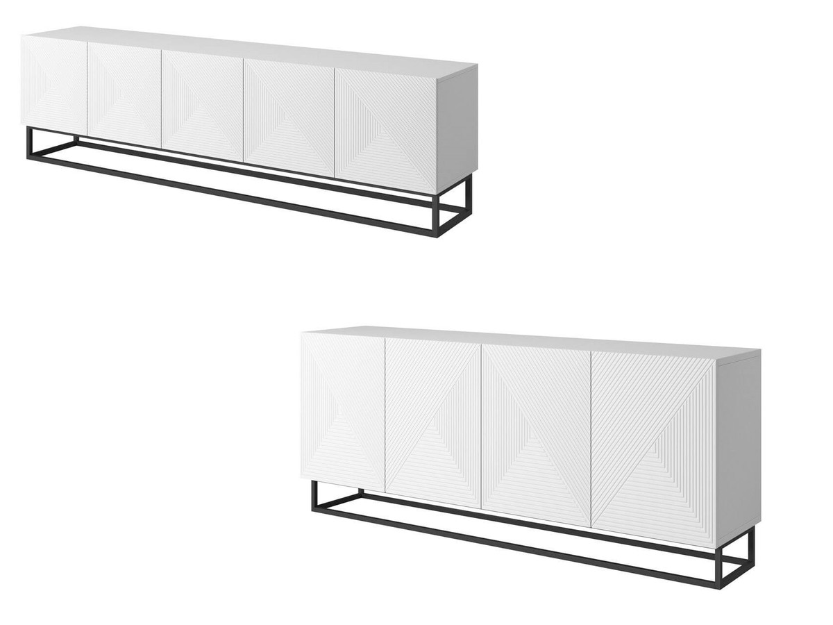 ensemble alice avec meuble tv 200 cm + buffet 4 portes 200 cm pieds métal de couleur bicolore