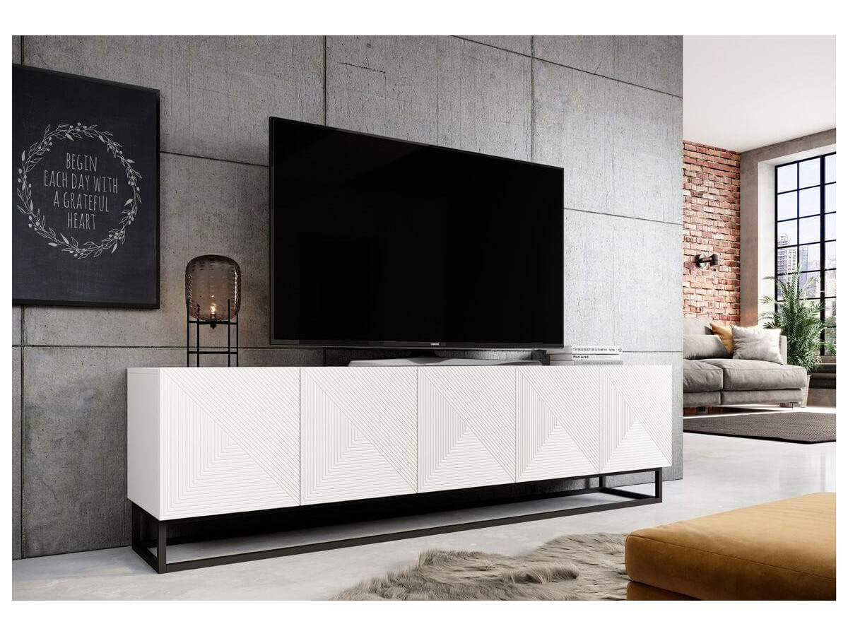 Ensemble ALICE avec Meuble TV 200 cm + Buffet 4 portes 200 cm pieds métal