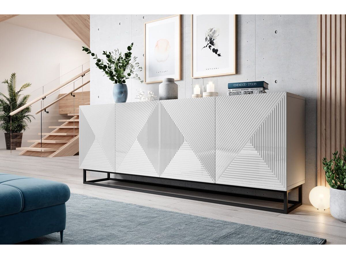 Ensemble ALICE avec Meuble TV 200 cm + Buffet 4 portes 200 cm pieds métal