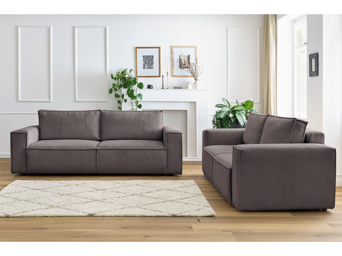 Ensemble canapé droit 3 + 2 places NIHAD velours côtelé taupe — vue 5