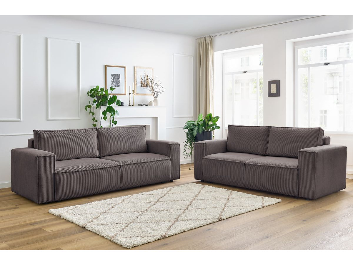 Ensemble canapé droit fixe 3 + 2 places NIHAD velours côtelé