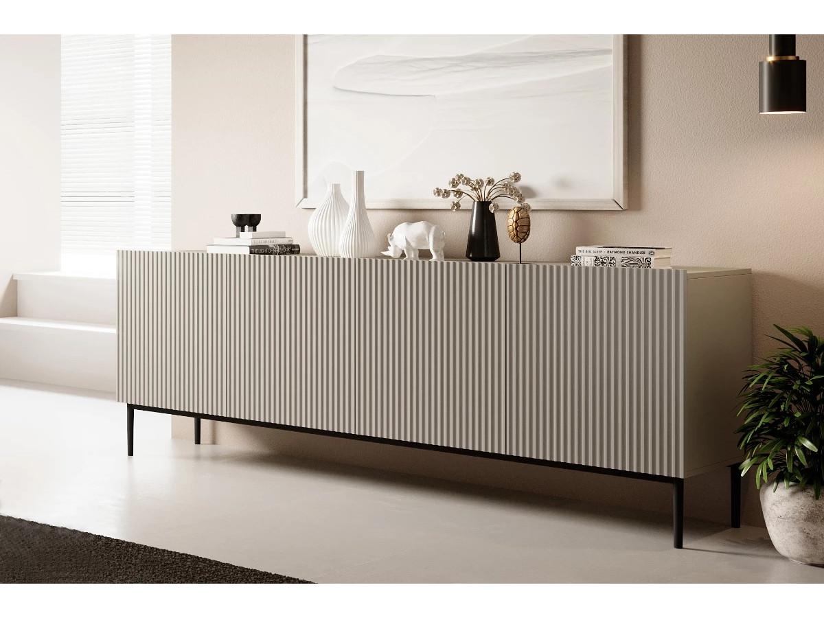 KASHA set met 200 cm tv-meubel met nis + 200 cm 4-deurs dressoir met zwarte poten