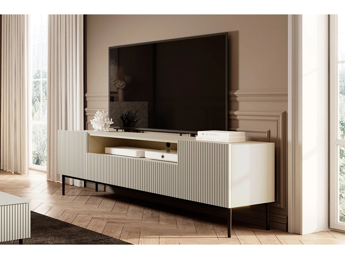 Ensemble KASHA avec Meuble TV 200 cm avec niche + Buffet 4 portes 200 cm pieds noirs beige — vue 6