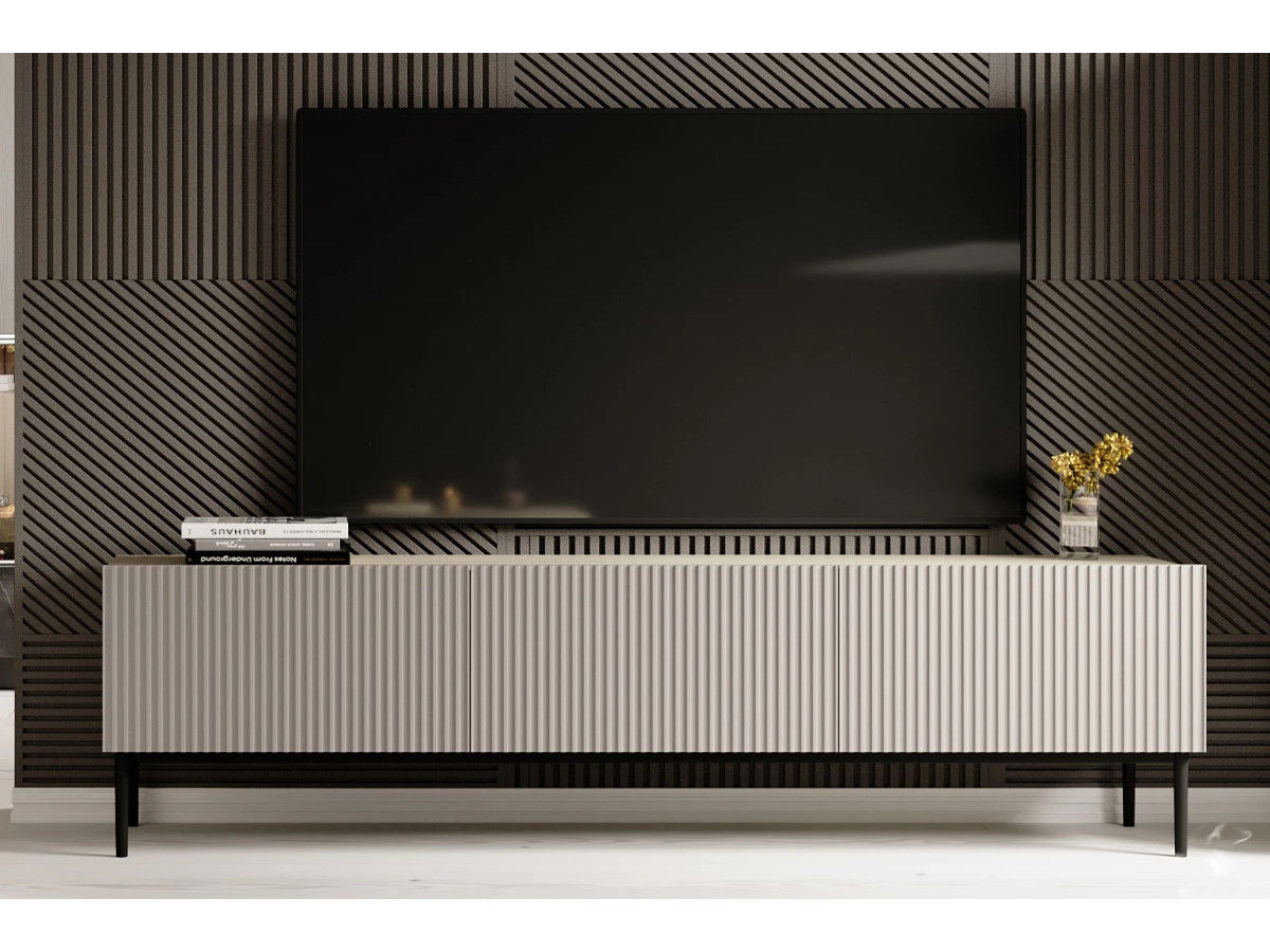 Ensemble KASHA avec Meuble TV 200 cm + Buffet 4 portes 200 cm pieds noirs beige — vue 6
