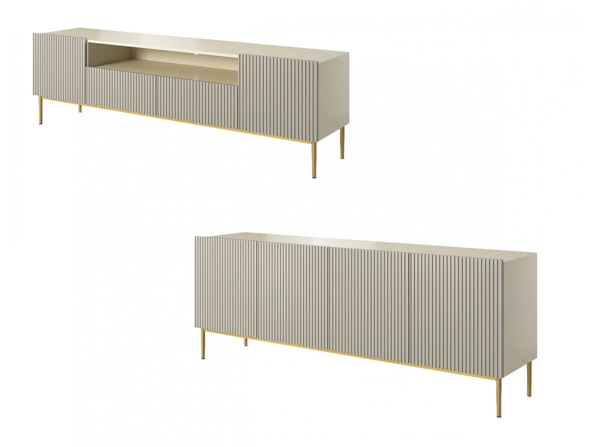 KASHA set met 200 cm tv-meubel met nis + 200 cm 4-deurs dressoir met gouden poten