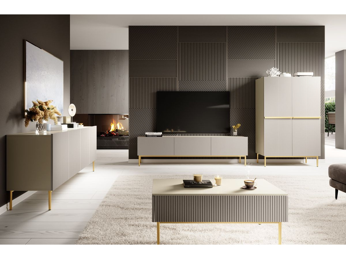 KASHA set met 200 cm tv-meubel + 200 cm 4-deurs dressoir met gouden poten