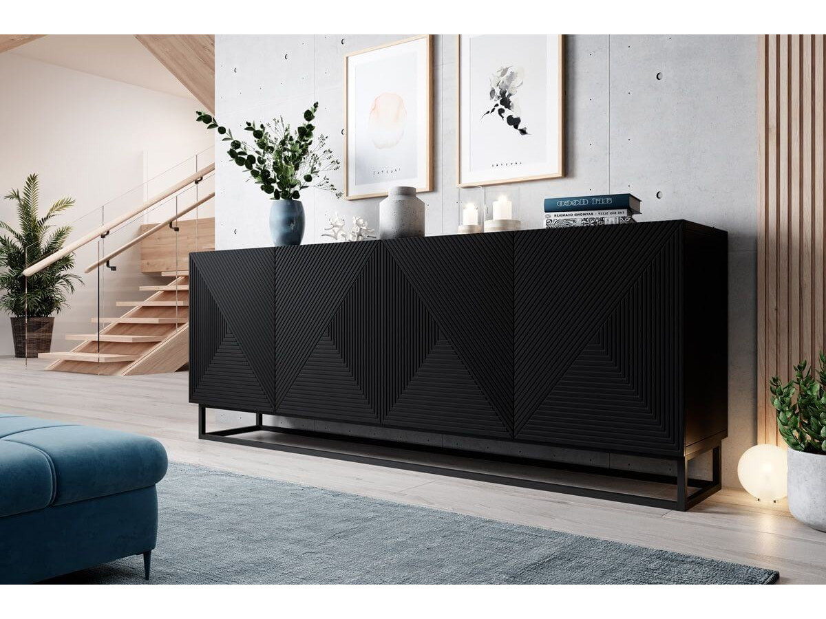 Ensemble ALICE avec Meuble TV avec niche 200 cm + Buffet 4 portes 200 cm pieds métal