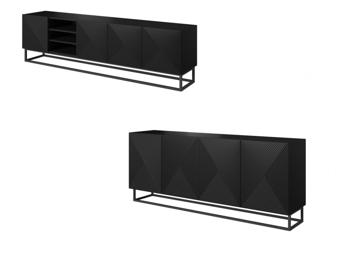 Ensemble ALICE avec Meuble TV avec niche 200 cm + Buffet 4 portes 200 cm pieds métal