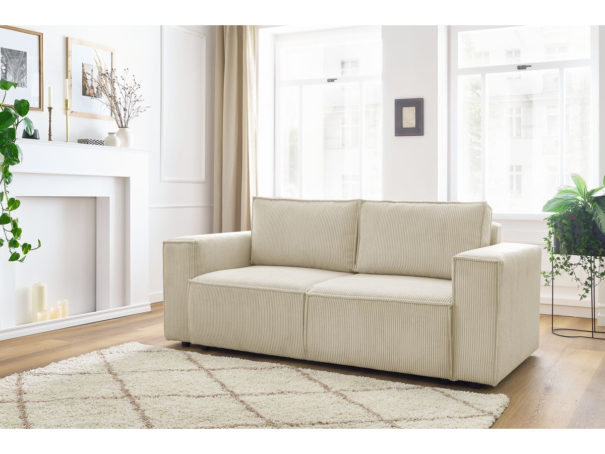 Canapé droit 2 places NIHAD velours côtelé beige — vue 5