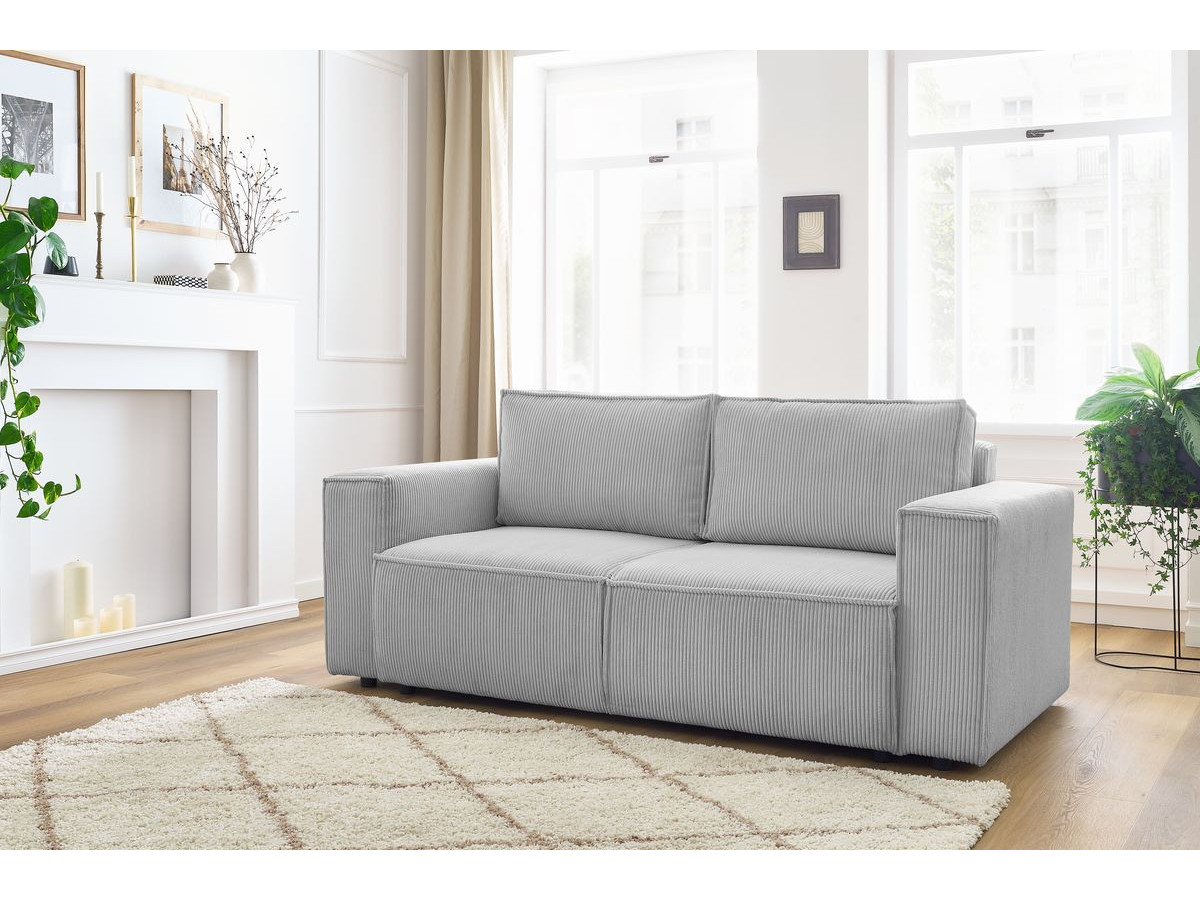 Canapé droit 2 places NIHAD velours côtelé gris clair — vue 5