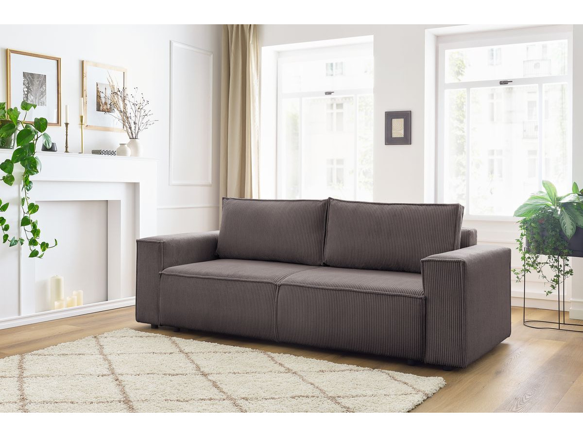 Canapé droit 3 places NIHAD velours côtelé taupe — vue 5