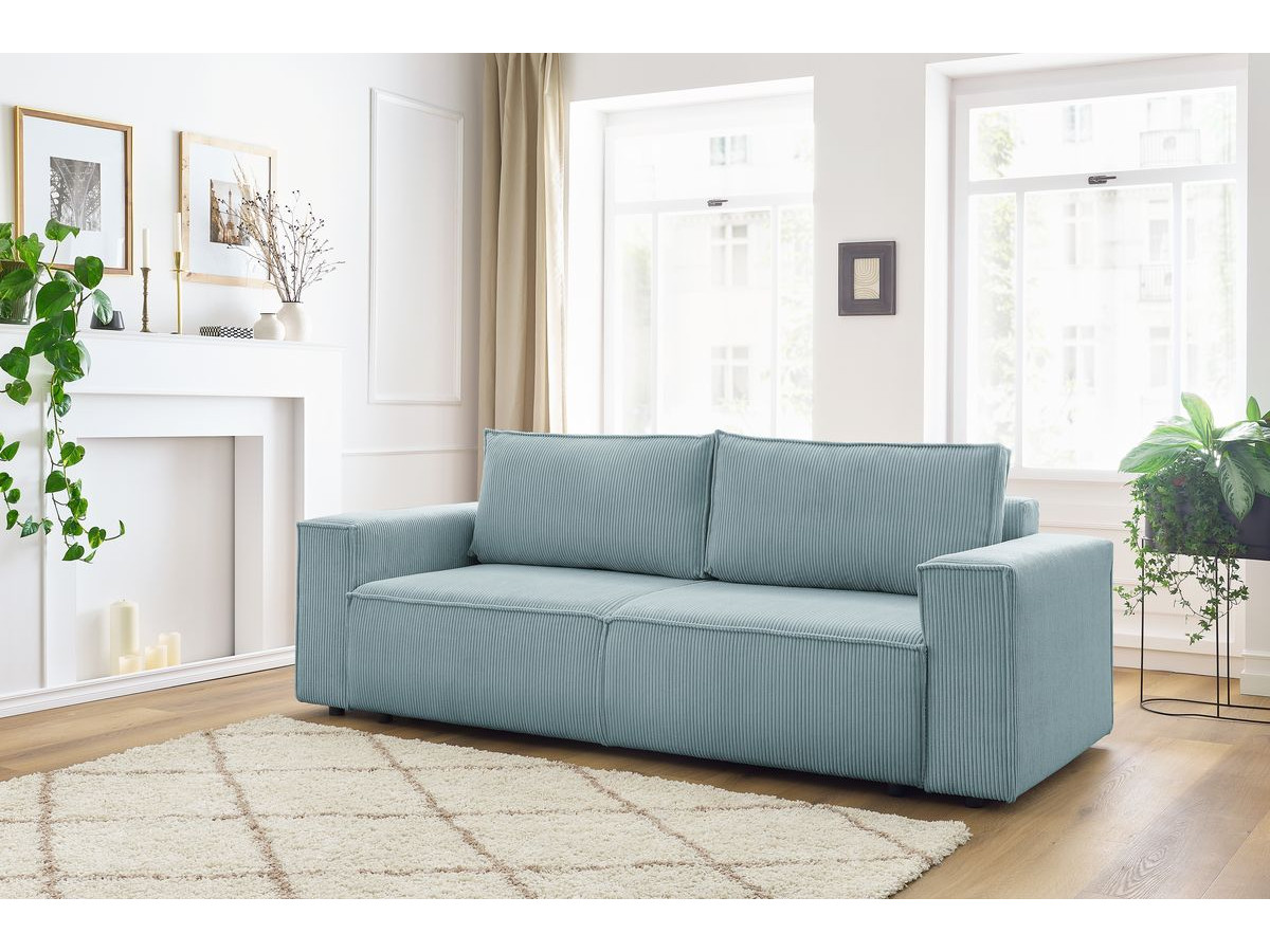 Canapé droit 3 places NIHAD velours côtelé bleu clair — vue 5
