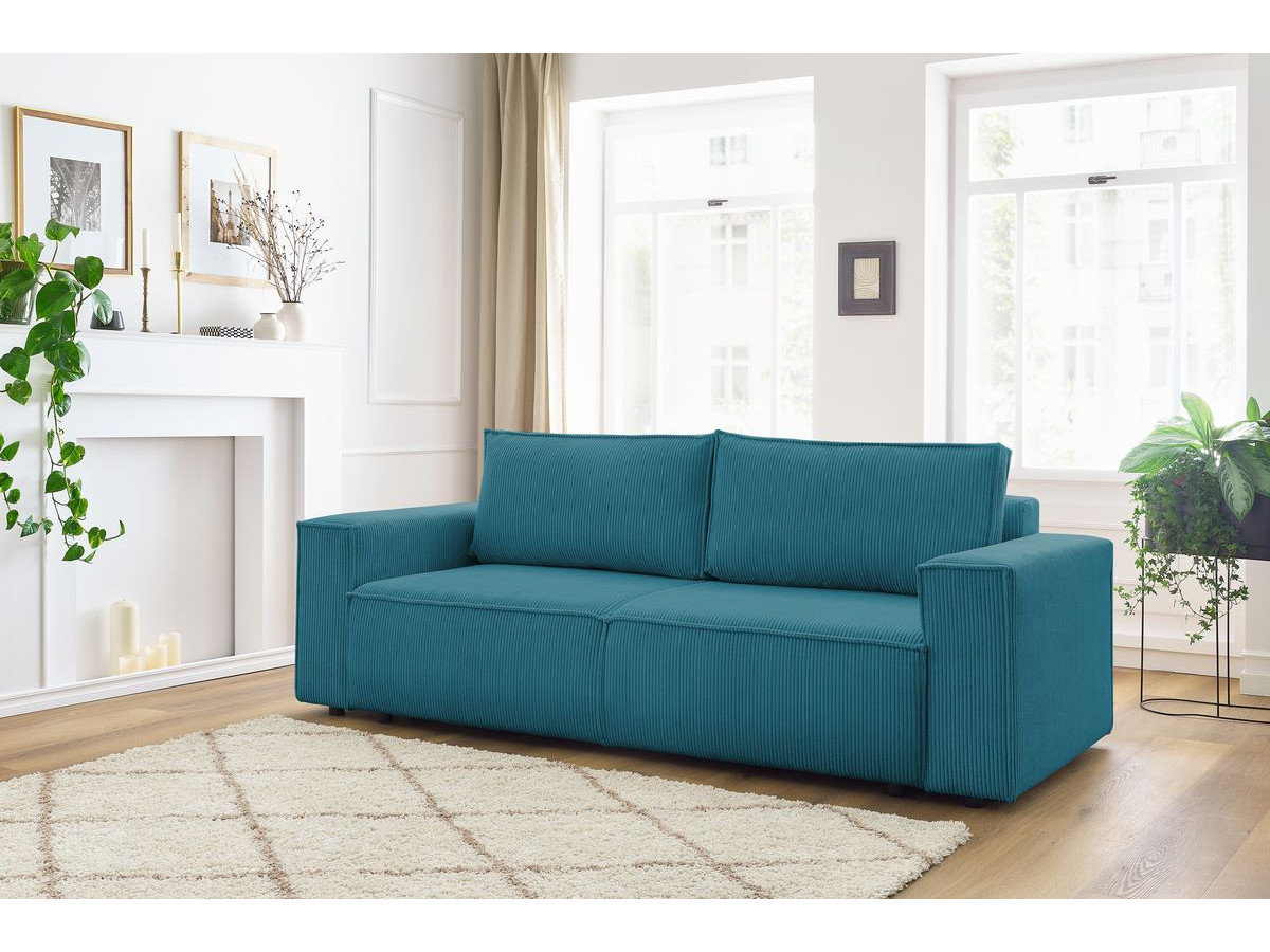 Canapé droit 3 places NIHAD velours côtelé bleu foncé — vue 5