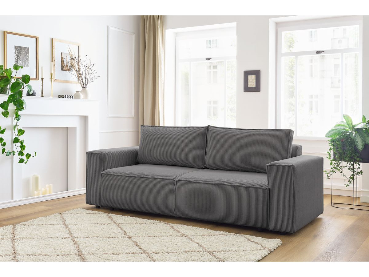 Canapé droit 3 places NIHAD velours côtelé gris foncé — vue 5