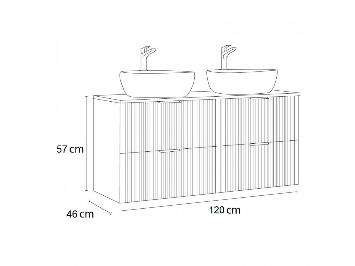 120 cm HILONA zwarte badkamerkast met opzetwastafels
