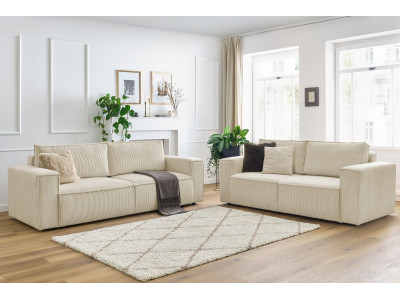 Ensemble canapé droit fixe 3 + 2 places NIHAD velours côtelé