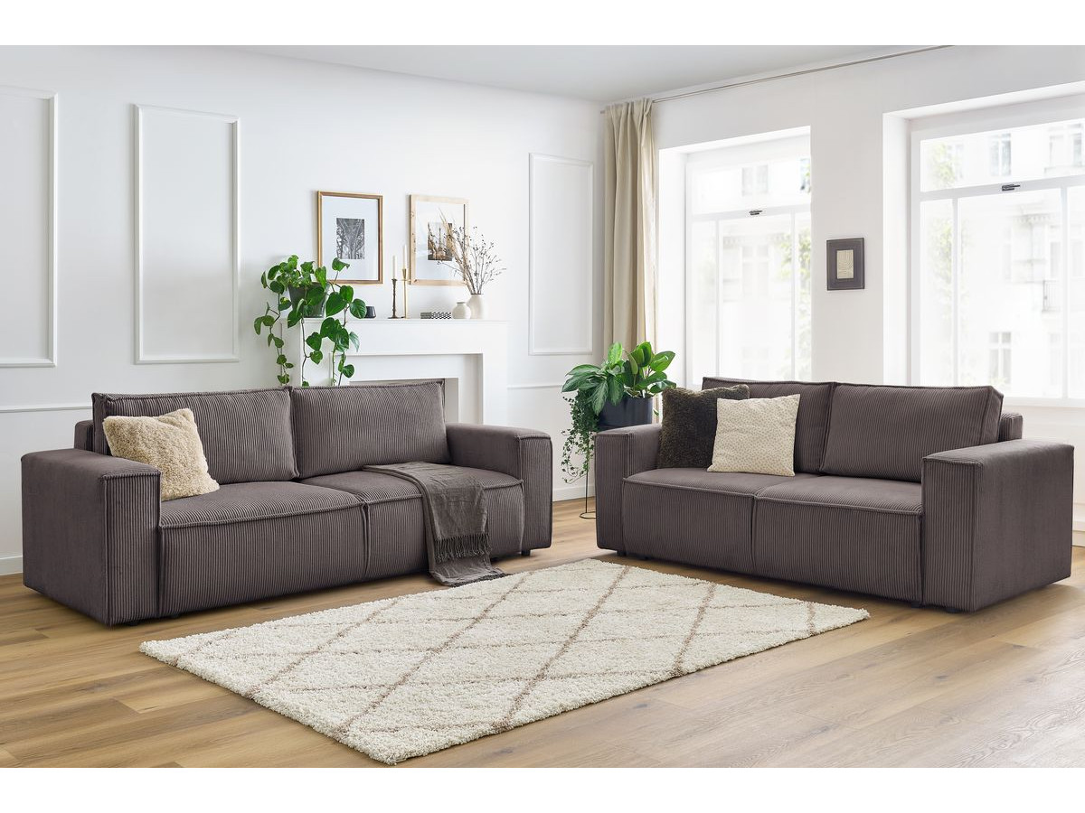 Ensemble canapé droit fixe 3 + 2 places NIHAD velours côtelé