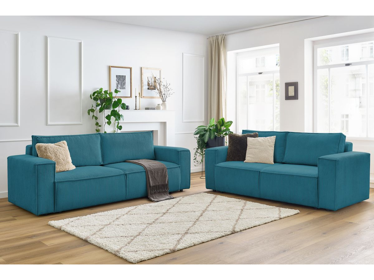 Ensemble canapé droit fixe 3 + 2 places NIHAD velours côtelé