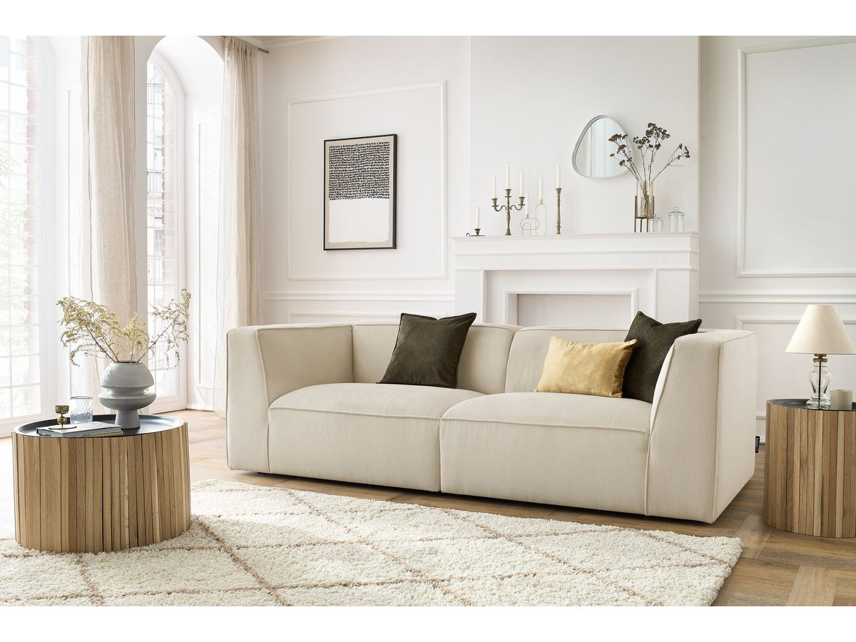 Canapé droit 3 places MOLIERE velours côtelé orange