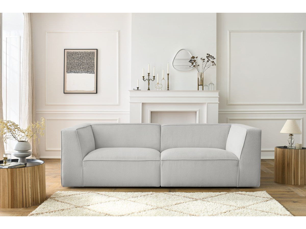 Canapé droit 3 places MOLIERE velours côtelé gris clair — vue 4