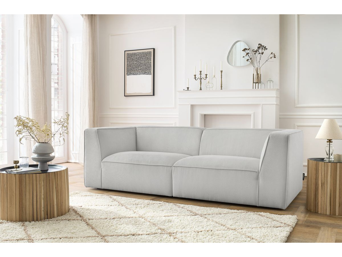 Canapé droit 3 places MOLIERE velours côtelé gris clair — vue 5