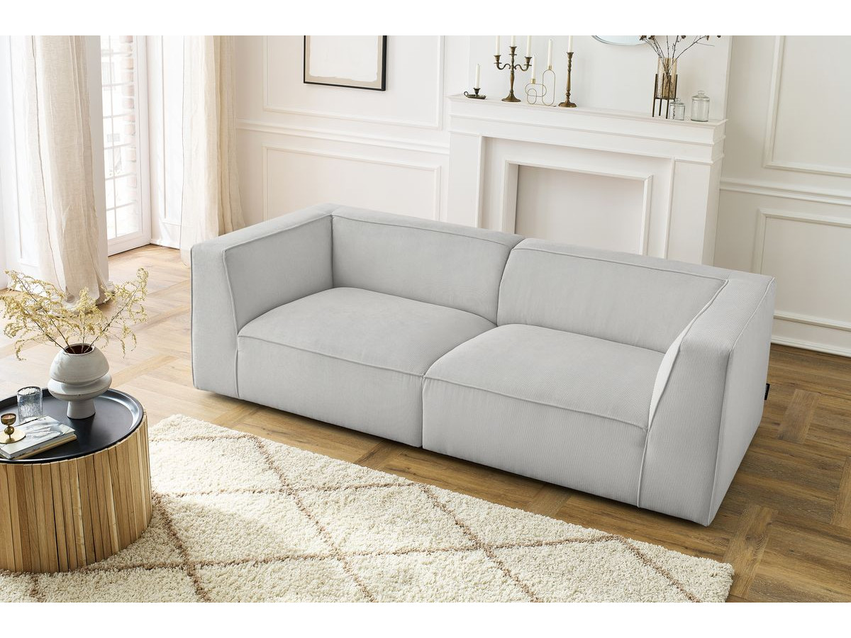 Canapé droit 3 places MOLIERE velours côtelé gris clair — vue 6