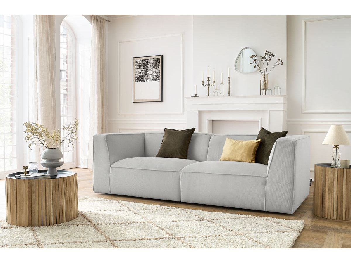 Canapé droit 3 places MOLIERE velours côtelé gris clair