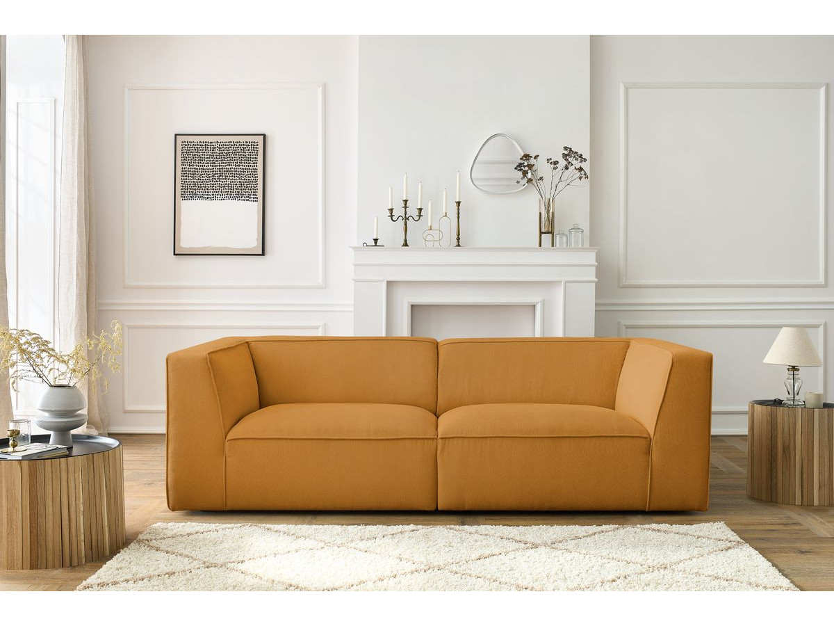 Canapé droit 3 places MOLIERE velours côtelé jaune — vue 4