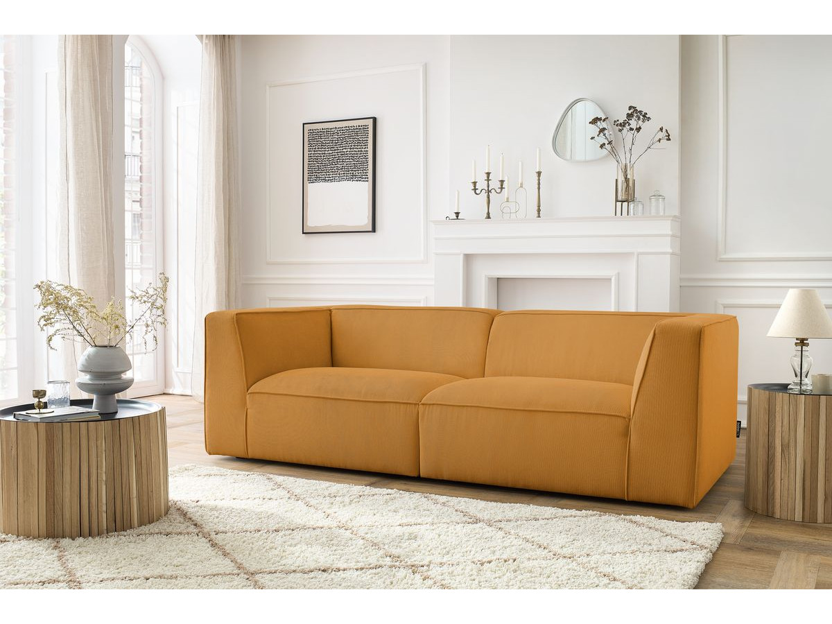 Canapé droit 3 places MOLIERE velours côtelé jaune — vue 5