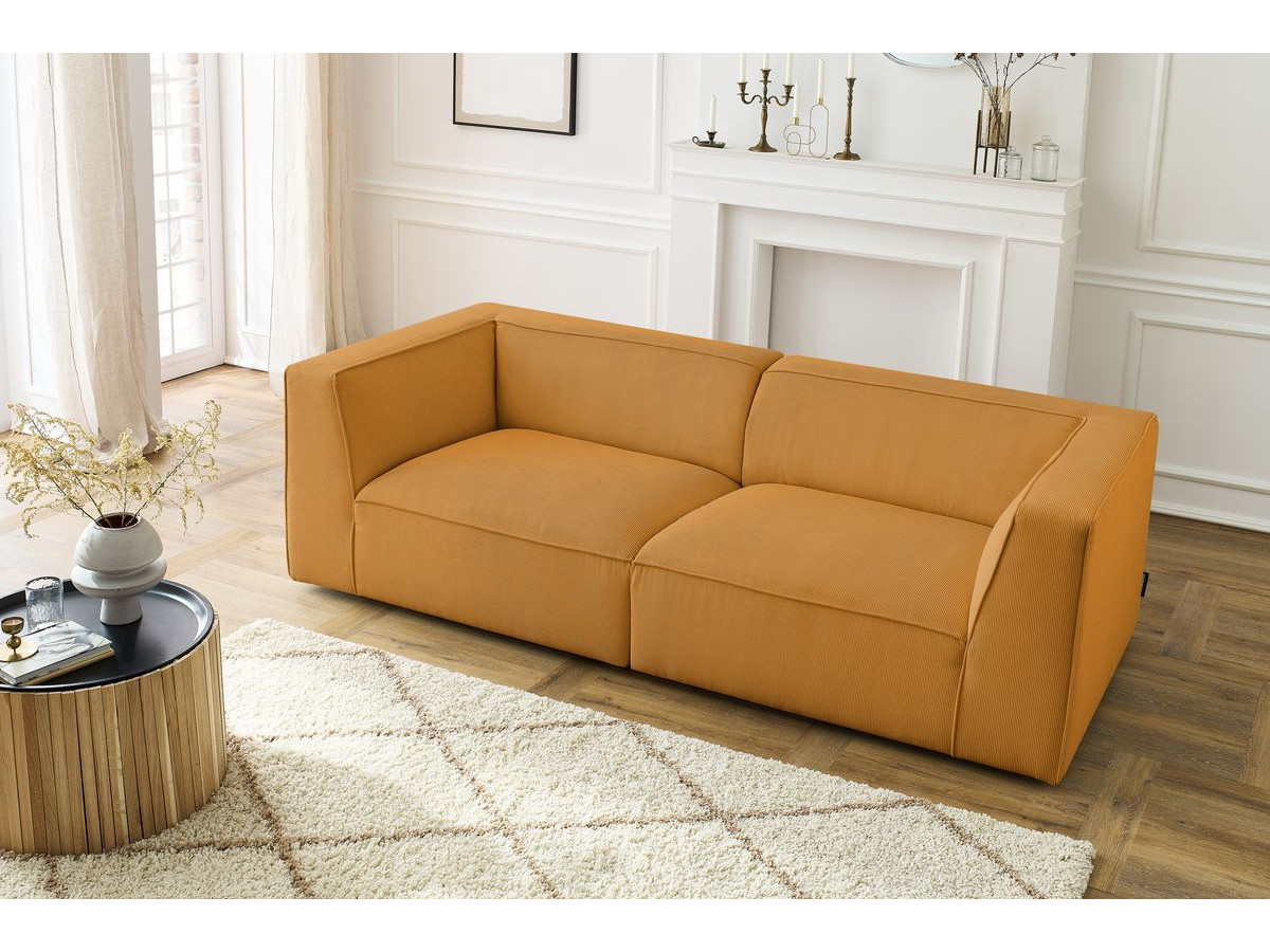 Canapé droit 3 places MOLIERE velours côtelé jaune — vue 6