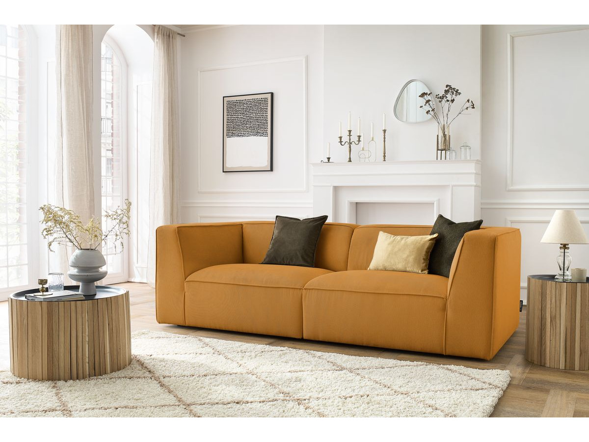 Canapé droit 3 places MOLIERE velours côtelé jaune