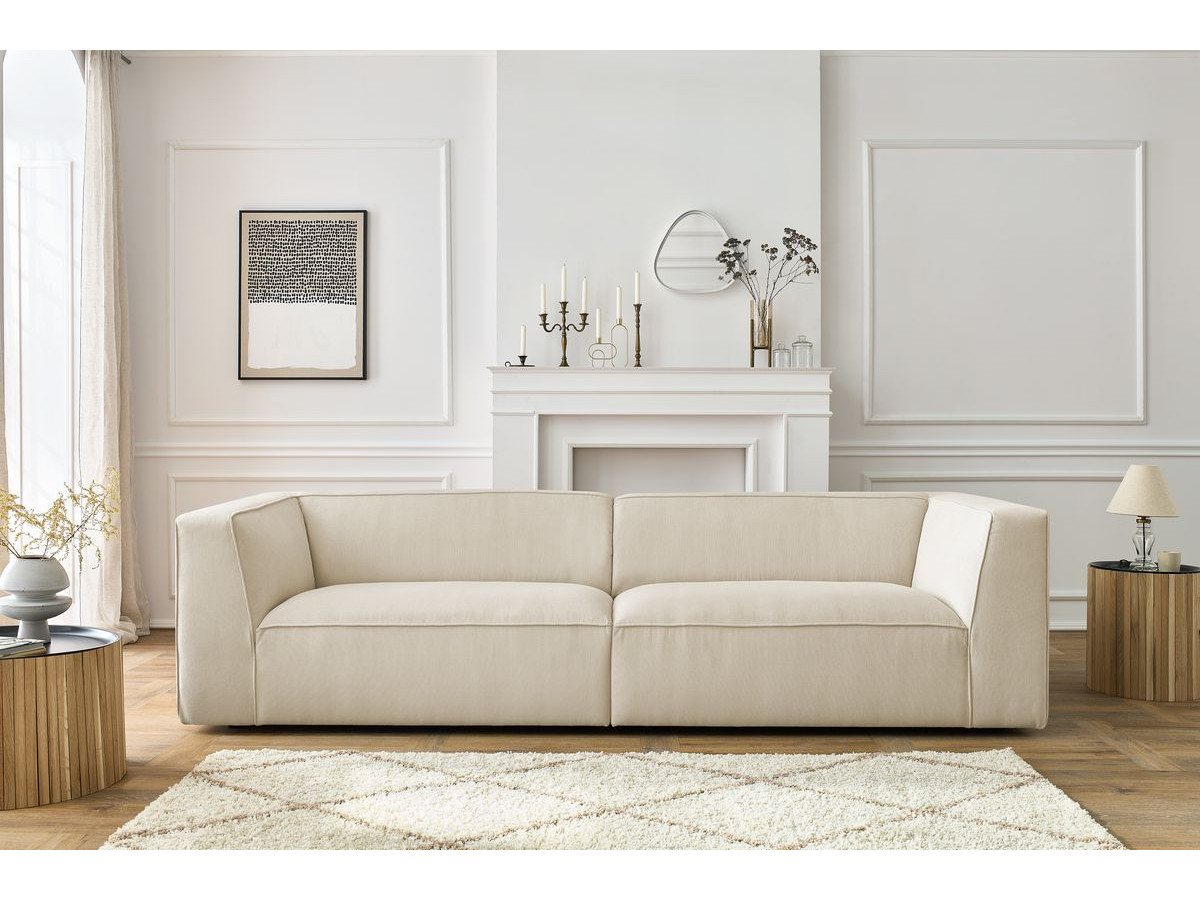 Canapé droit 4 places MOLIERE velours côtelé beige — vue 4