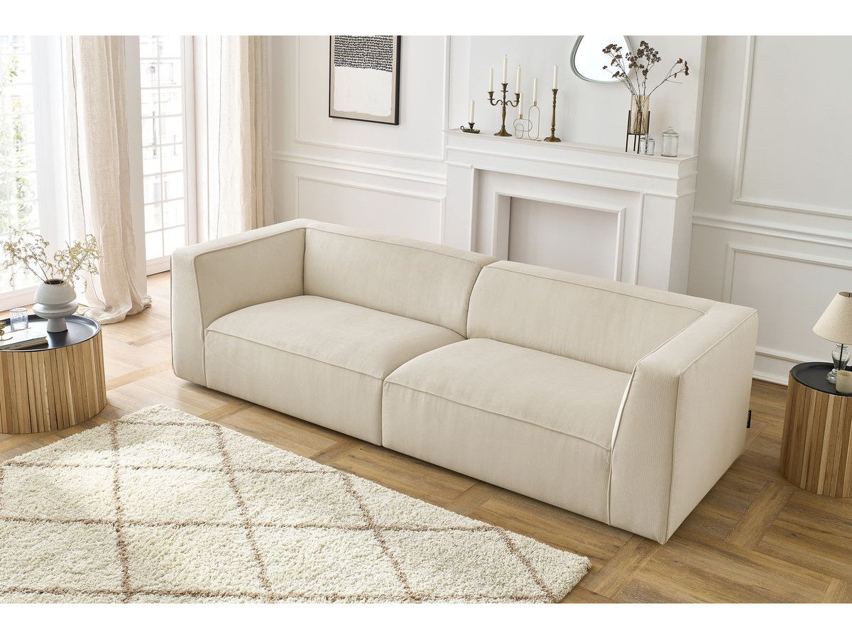 Canapé droit 4 places MOLIERE velours côtelé beige — vue 6