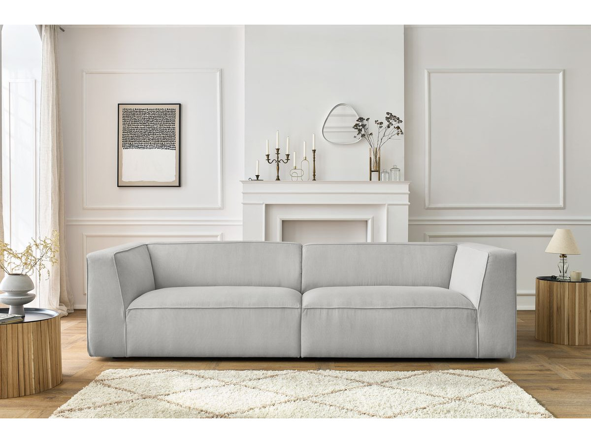 Canapé droit 4 places MOLIERE velours côtelé gris clair — vue 4