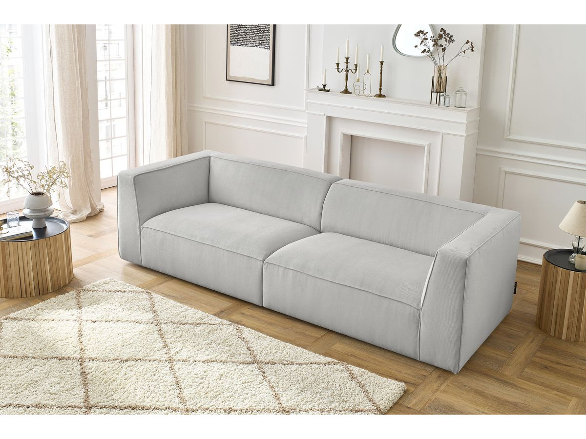 Canapé droit 4 places MOLIERE velours côtelé gris clair — vue 6