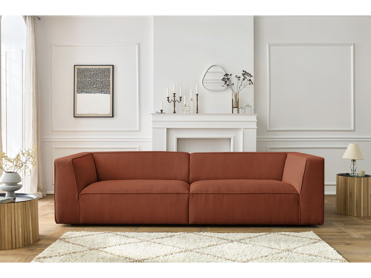 Canapé droit 4 places MOLIERE velours côtelé orange — vue 4