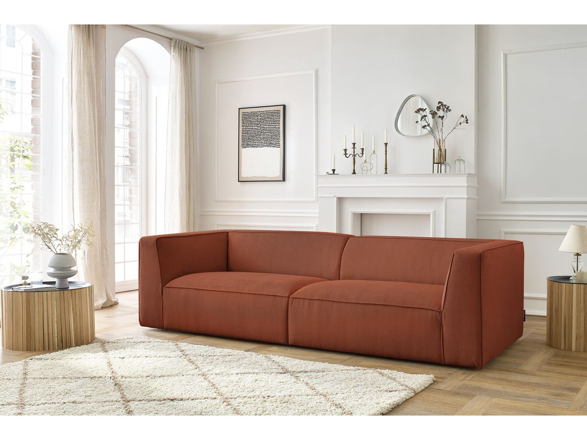 Canapé droit 4 places MOLIERE velours côtelé orange — vue 5