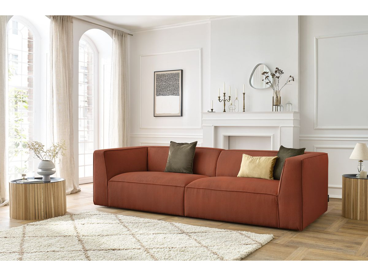 Canapé droit 4 places MOLIERE velours côtelé orange