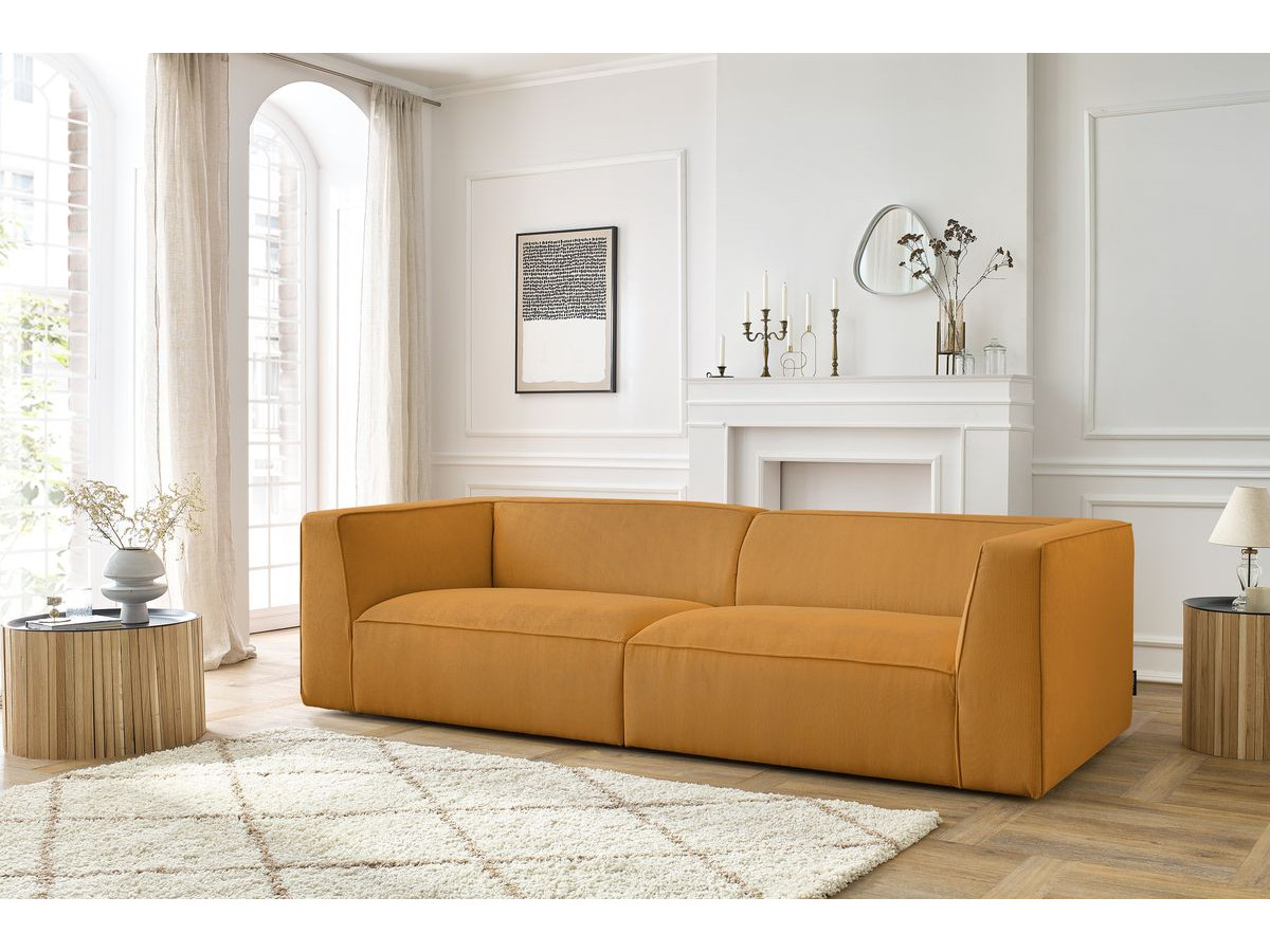 Canapé droit 4 places MOLIERE velours côtelé jaune — vue 5