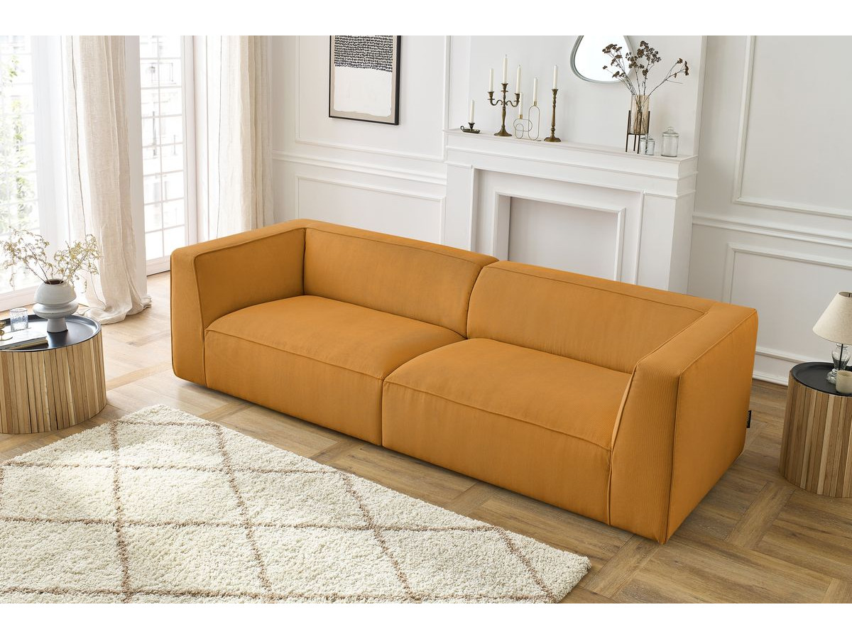 Canapé droit 4 places MOLIERE velours côtelé jaune — vue 6