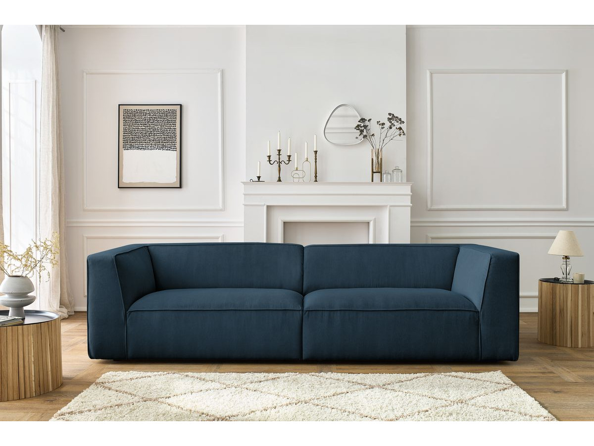 Canapé droit 4 places MOLIERE velours côtelé bleu foncé — vue 4